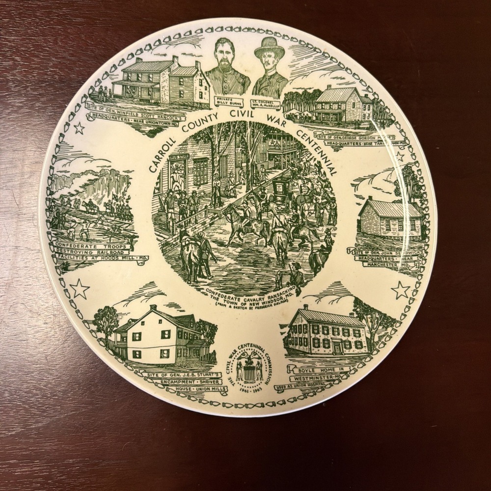 Carroll County Maryland Civil War Historical Drama Green & White Transfer Plate